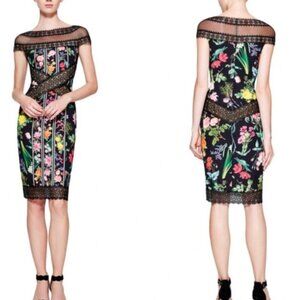 Tadashi Shoji Anais Floral Lace Sheath Dress Black Multicolor Size 8